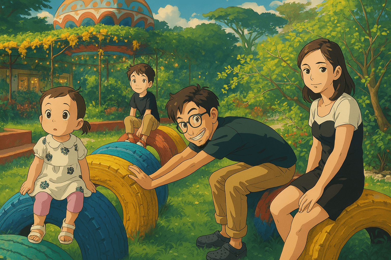 A family photo with a Ghibli theme